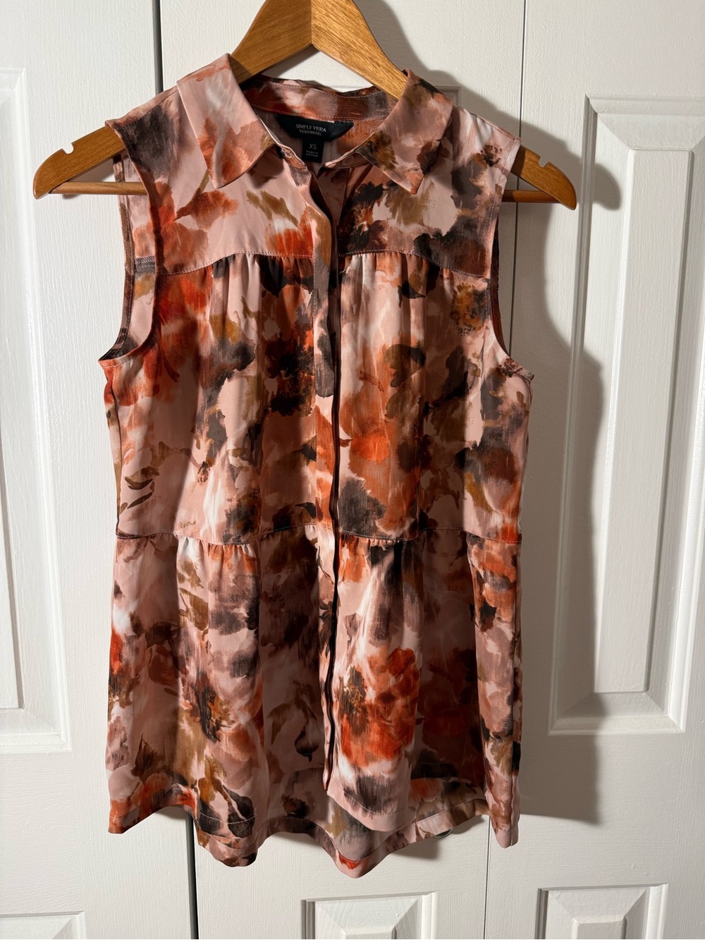 Simply Vera Vera Wang Pink Floral-Print Sleeveless Button Front Camisole